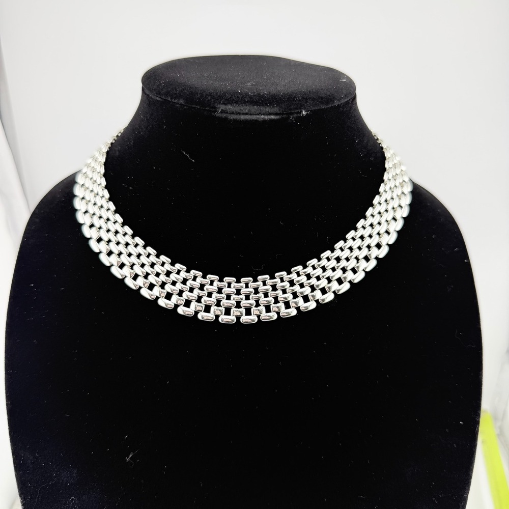 Vintage Napier Choker Necklace Silver Tone Excellent Panther Link Statement‎